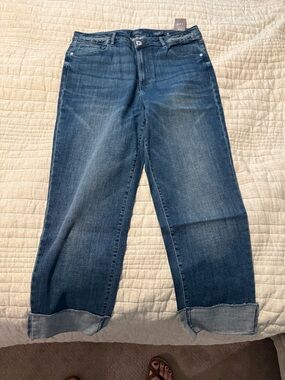 J. Jill Women's cuffed Straight Leg Jeans in Medium Blue Wash